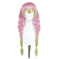 Aukštos kokybės Mitsuri Kanroji Cosplay perukas Ilgas rožinis žalias pintas Atsparus karščiui plaukas Autentiški anime Cosplay perukai + Peruko kepuraitė One Size