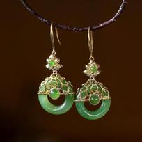 Vintage and Palace Style Fresh Lotus Flower Earrings for Women Natural Hetian Jade Round Drop Earings Exquisite Glossy Jewelry