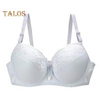 Moterų didelio dydžio liemenėlė Push Up Sexy Gėlėti nėriniai pilnai dengianti apatinė liemenėlė paminkštinta kasdieninė liemenėlė sunkioms krūtims 95C balta