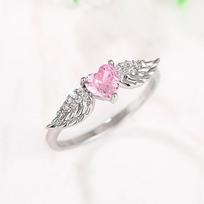 Huitan Chic Angel Wing Ring Female Engagement Jewelry Romantic Heart Pink Zirconia Finger Accessories Delicate Love Accessories 6