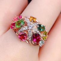 Creative design diamond studded candy colored gemstone rings for women fashion water droplet flower ring wedding jewelry gift resizable