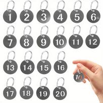 1-20 Raktų pakabukai su etiketėmis, Plieniniai numeruoti raktų žiedai, Numeris 1-Numeris 20 Metalinės numerių etiketės