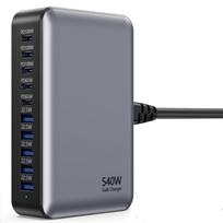 540W GaN Didelės Galios Daugiajungtis Greitasis Įkroviklis Kelių Įkrovimo Stotis, skirta Iphone, skirta MacBook, skirta Samsung ir kt. EU Plug juoda