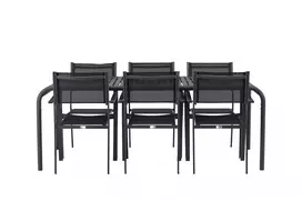 Lauko stalas Borneo 100x200 cm, Juoda/Aliuminis+6 valgomojo kėdės Copacabana
