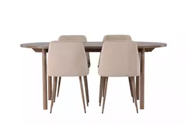 Andy Valgomojo stalas 180*75 - Natūralus / Natūralus MDF + Nakties valgomojo kėdė - Tamsus riešutas / Mocca / Rudas audinys _4