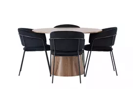 Lanzo valgomojo stalas φ120 - natūralus / natūralus MDF + Selma valgomojo kėdė - juodas / juodas aksomas _4