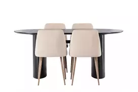Valgomojo stalas Isolde 180*75 - juodas / juodas MDF + naktinė valgomojo kėdė - tamsus riešutas / Mocca / rudas audinys _4