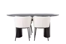 Valgomojo stalas Isolde 180*75 - Juodas / Juodas MDF + Valgomojo kėdė Edina - Juoda / Balta Boucle _4