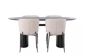 Valgomojo stalas Isolde 180*75 - juodas / juodas MDF + Modesto valgomojo kėdė - smėlio / smėlio spalvos boucle _4