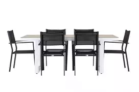 Lauko stalas Merlo, Balta + 6 valgomojo kėdės Copacabana, Juoda