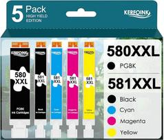 KERFOINK PGI-580 CLI-581 XXL kasetės, skirtos "Canon 580 581", skirtos "Canon TR8550" spausdintuvui Kasetės, skirtos "Canon Pixma TR8550" TS705 TS6350 TS8350 TS8250 TS6150 TS9550 TS6151 TR8500 (5 pakuotės)