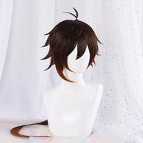 Game Genshin Impact Zhongli Cosplay Wig Anime 90cm Long Brown Orange Heat Resistant Hair Wigs + Wig Cap One Size