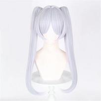 Frieren Cosplay perukas Anime ilgas sidabrinis baltas dvigubas uodegų perukas Karščiui atsparus plaukas Helovino vakarėlio vaidmenų žaidimo perukai + Peruko kepuraitė One Size