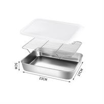 Practical Stainless Steel Baking Pan Tray with Cooling Rack and Lid for Cooking 23x17x5cm