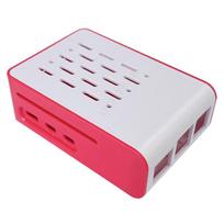 Raudonas ir baltas apsauginis dėklas, skirtas „Raspberry Pi 5“, suderinamas su oficialiu „Pi5 Active Cooler Fan“.
