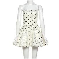 Polka Dot Fluffy Strapless Dress Vintage Slim Fit Sexy Gown Back Bow Backless Off Shoulder Fashion Elegant Women Short Dresses S balta