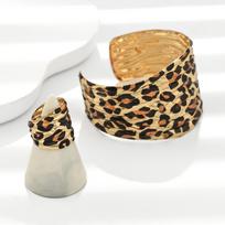 Individualizuotas netaisyklingos formos leopardinio rašto apyrankės ir žiedo rinkinys auksas