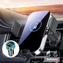 Belaidis automobilinis įkroviklis 66W Greitas įkrovimas Automatinis užspaudimas Oro ventiliacijos automobilinis telefono laikiklis su LED lempute skirtas iPhone 16 15 14 Pro Max