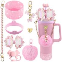 Bling Stanley Cup Accessories For 40Oz & 30Oz Tumbler Including Silicone Cute Bow Straw Topper Cover, Silicone Stanley Cup Boot violetinė