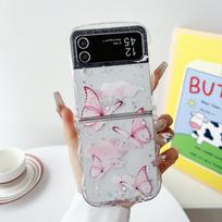 Blizgantis drugelio lašų silikoninis telefono dėklas Samsung Galaxy Z Flip6 Flip5 Flip4 Flip3 Clear smūgiams atsparus minkštas plonas 2 dalių sulankstomas dėklas Samsung Z Flip6 juoda