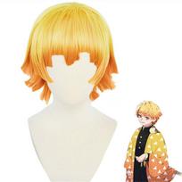 Anime Zenitsu Agatsuma Cosplay Perukas Trumpas Auksinis Karščiui Atsparus Plaukų Kostiumo Perukai + Peruko Kepuraitė One Size