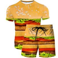 Naujas Juokingas Hamburgeris 3D Spausdinimo Sportinis Kostiumas Vyriški Hip Hopo Trumpomis Rankovėmis Marškinėliai Šortai Rinkiniai Streetwear Sportinė Apranga Vaikų Kostiumai Drabužiai S