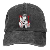 Washed Men's Baseball Cap Bloody Hands Makima Trucker Snapback Cowboy Caps Dad Hat Chainsaw Man Anime Golf Hats Adjustable raudona