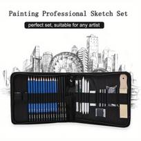 Profesionalus 32 vnt. meno rinkinys piešimui, eskizavimui, su eskizų, grafito, anglies pieštukais, krepšiu, trintuku, meno rinkinys studentui, menininkui 32Pcs/set