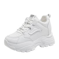 White Platform Women's Sneakers Spring Lace-Up Thick Bottom Vulcanize Shoes Woman Pu Leather Breathable Sports Shoes Ladies 40 balta
