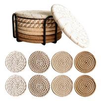 8 dalių komplektas sugeriantys padėkliukai gėrimams, minimalistiniai medvilniniai austi padėkliukai Kavos staliuko dekoras Boho mieli puodelių padėkliukai beige