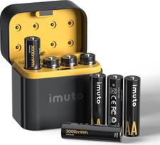 "imuto" AA baterijos, 8 pakuotės, įkraunamos ličio 1,5 V, 3000 mWh, su juodu greito įkrovimo LED įkrovikliu, idealiai tinkančios skaitmeniniam fotoaparatui, žaislams, sportui ir lauko reikmėms