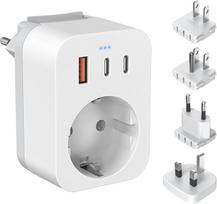 Kelioninis adapteris visame pasaulyje, tarptautinis adapteris su 3 USB, 2 C tipo PD 20 W, 4 nuimami adapteriai JAV, Europai, Anglijai, Tailandui, Japonijai, Kinijai