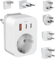 Kelioninis adapteris visame pasaulyje, tarptautinis USB C lizdo adapteris (PD 20W), 6 nuimami kelioniniai kištukai, skirti Pietų Afrikai, Japonijai, JAV, JAV, ES ir Jungtinei Karalystei