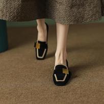 Moteriški Retro kvadratiniai sagtys Loafer Plokštūs batai Prancūzų rudens mada Elegantiški kvadratiniai pirštai Stambūs kulnai Pumpės vakarėliui laisvalaikio batai 34 juoda
