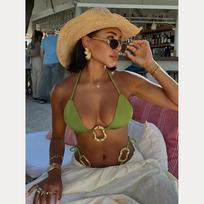 Nauji Seksualūs Vienspalviai Bikini Push Up Maudymosi Kostiumai Moterims Kaklą Surišamas Rinkinys Maudymosi Kostiumas Paplūdimio Apranga T-string Dviejų Dalių Maudymosi Kostiumas S žalia