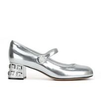 Women Silver Thick Heels Mary Jane Shoes Women Round Toe Buckle Rhinestone Strap Square Toe Pumps Female Chunky Mary Jane Pumps 37