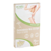 Victoria Beauty depiliacinės vaško juostelės kojoms ir kūnui su medetkų ekstraktu, jautriai odai, 20vnt