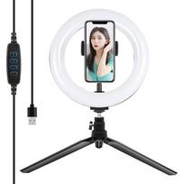 Tripod Mount Puluz with 20cm LED Ring Vlogging PKT3073B, Lampa pierścieniowa / statyw LED Puluz 20cm z uchwytem na telefon PKT3073B