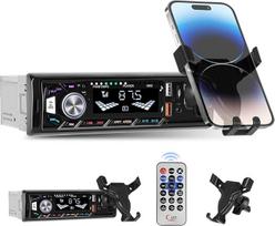 "Inefala" automobilinis "Bluetooth" 1 DIN radijo imtuvas su nuotolinio valdymo pulteliu ir telefono laikikliu, 1 DIN radijo imtuvas su 2 USB + AUX + TF kortelės prievadais, palaiko 7 spalvų apšvietimą / "Bluetooth" laisvų rankų įrangą / greitą įkrovimą