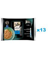 SHEBA Selection Select Slices Žuvies skoniai 52x85g visavertis drėgnas kačių ėdalas padaže su lašiša ir juoduoju menkiu, balta žuvimi, vandenyno žuvimi, menke