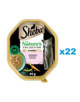 SHEBA Nature’s Collection 22x85 g drėgnas visavertis ėdalas suaugusioms katėms su lašiša ir žirneliais padaže