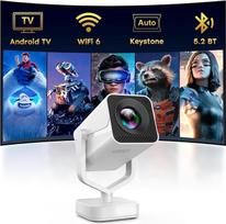 Mini projektorius su "Android" operacine sistema, automobilinio posūkio ištaisymas, nešiojamasis namų kino projektorius, "Full HD 1080P" palaikymas, "Bluetooth WiFi6", nešiojamasis išmanusis vaizdo projektorius telefonui, televizoriui ir lauko sąlygoms