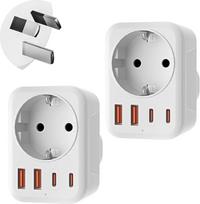 "Denlane" adapteris Australija 2 pakuotės, "5 in 1" kelioninis adapteris Australija su 1 kintamosios srovės ir 2 USB-C ir 2 USB-A (3,4 A), adapteris Kinija Naujoji Zelandija Vokietija kištukas, adapteris Argentina Fidžis, I tipo kelioninis kištukas