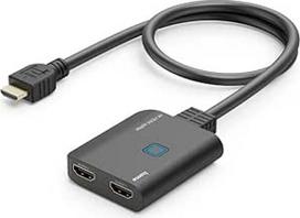 "Hama" HDMI skirstytuvas 4K 1 in 2 Out (4K @ 30Hz, adapteris HDMI signalui perduoti į 2 išvesties įrenginius, pvz., projektorių, ekraną arba 2 monitorius vienu metu, 60 cm) Juodas