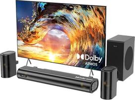 "Hiwill" 4.1 colių "Dolby Atmos" garso juosta, 300 W garso juosta televizoriams su žemų dažnių garsiakalbiu, 2 priekiniai erdviniai garsiakalbiai, garsiakalbis televizoriui, reguliuojami aukšti ir žemi dažniai, "HiElite A41