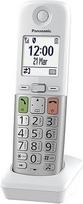 "Panasonic" KX-TGUA40EXW papildomas belaidžių skaitmeninių telefonų KX-TGU430/KX-TGU410 ragelis, skystųjų kristalų ekranas, mėgstamiausias skambutis, suderinamas su klausos aparatais, pagrindinis blokas, baltos ir sidabrinės spalvos