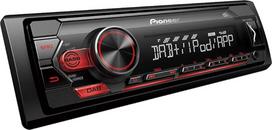 "Pioneer Electronics" MVH-S220DAB-AN 1 DIN automobilinis radijas su DAB antena, RDS ir DAB+, raudonos spalvos, USB MP3, WMA, WAV, FLAC, AUX įvestis, "Android" palaikymas, "iPhone" valdymas, ARC programėlė