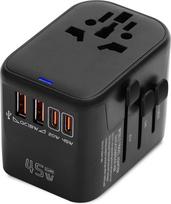 45W kelioninis adapteris visame pasaulyje, greito įkrovimo tarptautinis lizdo adapteris, kelioninis adapteris su UK/USA/EU/AU kištuku, universalus kelioninis kištukas su 2 USB (QC 18W) ir 2 USB C (PD 45W ir PD 20W)