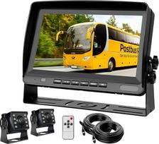 CAMECHO atbulinės eigos kamerų rinkinys, 8 colių LCD monitorius su dviem AHD 1080P plataus kampo atbulinės eigos kameromis, IP69 atsparumas vandeniui, 18 IR naktinio matymo, 2 x 20 m kabelis, skirtas sunkvežimiams, priekaboms, autobusams, furgonams, žemės