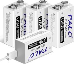 CITYORK 9V įkraunama baterija 9V ličio jonų baterijos 650 mAh su USB greitojo įkrovimo kabeliu klaviatūrai, mikrofonui, dūmų detektoriui - 4 vnt.
